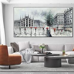 handgemaakte olieverf canvas kunst aan de muur decoratie abstract retro architectuur straatbeeld voor woonkamer home decor gerold frameloos ongerekt schilderij Lightinthebox