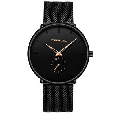 CRRJU 2150 waterdichte ronde wijzerplaat kleine seconden legering mesh riem quartz horloge voor mannen (Rose Gold pointer)