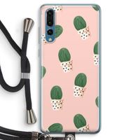 Cactusprint roze: Huawei P20 Pro Transparant Hoesje met koord