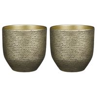 2x stuks plantenpot/bloempot goud met flakes patroon - D24/H22 cm - thumbnail