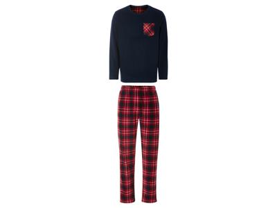 LIVERGY Heren fleece pyjama (rood/geruit/donkerblauw, M)