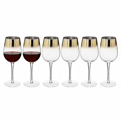Wijnglazen Gold - 6x stuks - 380ml - glas - transparant/goud - rood of wit