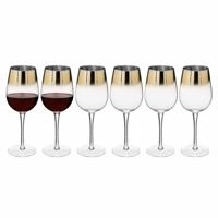 Wijnglazen Gold - 6x stuks - 380ml - glas - transparant/goud - rood of wit