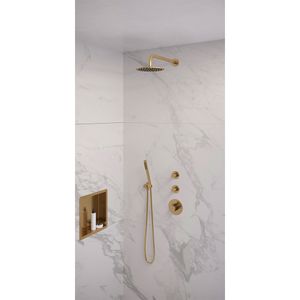 Regendoucheset Inbouw Brauer Gold Edition Thermostatisch 20 cm met Gebogen Wandarm en Handdouche Staaf Losse Stopkranen Geborsteld Goud Brauer