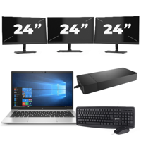 HP EliteBook 835 G7 - AMD Ryzen 7 PRO 4750U - 13 inch - 16GB RAM - 256GB SSD - Windows 11 Home + 3x 24 inch Monitor
