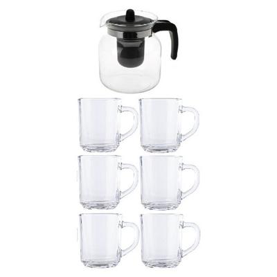Glazen theepot met 6 theeglazen - infuser - 1,5 liter - 250 ml kopjes