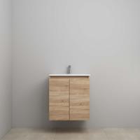 On-Line Onderkast - 60 cm - Bouwpakket - Greeploos 2 Deuren - Acryl Wastafel - 1 Kraangat - Eiken