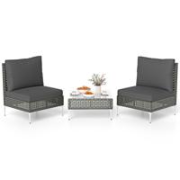 3-delig Tuinmeubelset Rattan Balkonmeubelset Met 2 Stoelen Inclusief Zitkussens & Tafel Zitgroep Grijs