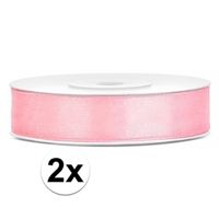 2x Hobby/decoratie lichtroze satijnen sierlinten 1,2 cm/12 mm x 25 meter   -