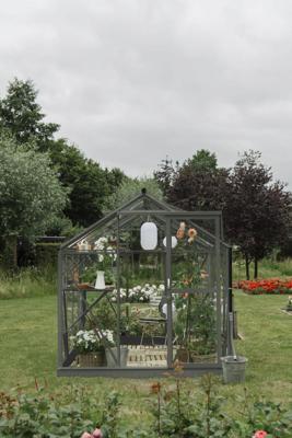 Royal Well tuinkas Mary 2 met veiligheidsglas en fundering - groengrijs