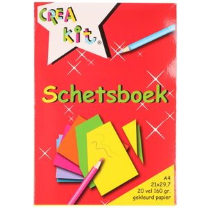 A4 schetsboeken/tekenboeken gekleurd papier 20 vellen   -