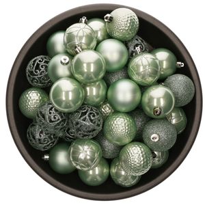 37x stuks kunststof kerstballen mintgroen (eucalyptus) 6 cm glans/mat/glitter mix