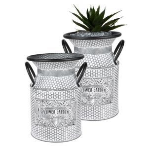 Plantenpot/bloempot melkbus voor buiten - 2x - zink - zilver - D18 x H26 cm