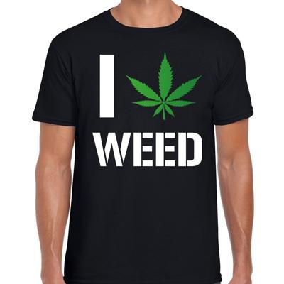 I love weed / drugs - fun t-shirt - zwart - voor heren - marijuana