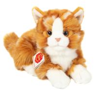 Knuffeldier kat/poes - zachte pluche stof - premium kwaliteit knuffels - rood/oranje - 20 cm   - - thumbnail