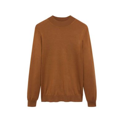 Mango Man fijngebreide wollen trui camel