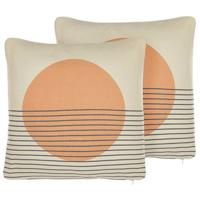 Beliani-MOONFLOWER -Sierkussen set van 2-Beige-45 x 45 cm-Polyester