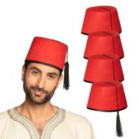 Marokkaanse thema Carnaval verkleed Fez hoed - 5x - rood - Oosters/1001 nacht themafeest - voor volw