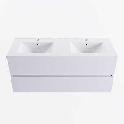 MONDIAZ VICA 120cm badmeubel onderkast Cale 2 lades. Wastafel DENIA dubbel 2 kraangaten, kleur Glanzend Wit.