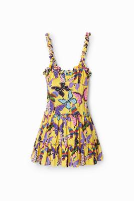 Jurk met schouderbandjes en vlinders - YELLOW - XS