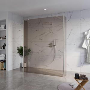 Fortifura Galeria Vrijstaande Inloopdouche - 160x200cm - Rookglas - antikalk - 8mm veiligheidsglas - 2 zijwanden 30cm - wandsteunen en hoekprofielen - Geborsteld RVS PVD (RVS) SW927769 2x/SW797942/SW797930 2x/SW798730 2x