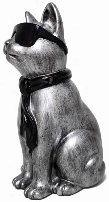 Zilveren poes met zonnebril - 28 cm