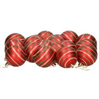 18x stuks gedecoreerde kerstballen rood kunststof 6 cm