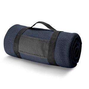 1x Fleece dekens/plaids navy met afneembaar handvat 150 x 120 cm