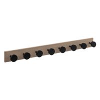 Kapstok rek voor wand/muur - lichtbruin/zwart - 8x ophanghaken/knoppen - MDF/ijzer - 80 x 8 cm