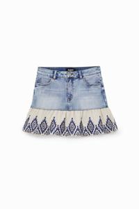 Denim minirok met patch met ruches - BLUE - 34