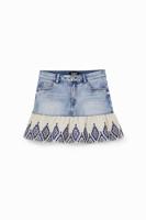 Denim minirok met patch met ruches - BLUE - 34