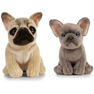 2x Creme en grijze Franse Bulldog honden speelgoed knuffels 15 en 25 cm
