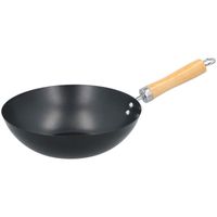 Wokpan/steelwok met houten handvat 25 cm - thumbnail