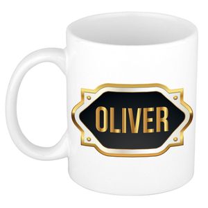 Naam cadeau mok / beker Oliver met gouden embleem 300 ml