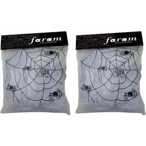 Decoratie spinnenweb/spinrag met spinnen - 4x - 100 gram - wit - Halloween/horror versiering