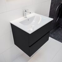 Mondiaz Vica Denia badmeubel zwart mat 60 cm 2 lades keramiek enkele spoelbak midden 1 kraangat