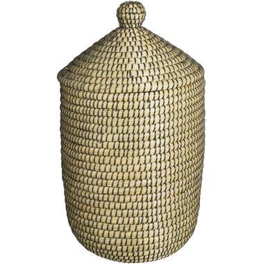 Mand Noos met deksel - zwart/groen - 42xØ32 cm - Leen Bakker