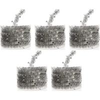 Decoris kerstslinger-guirlande - 5x - met sterren - zilver - glanzende lametta - 700 cm