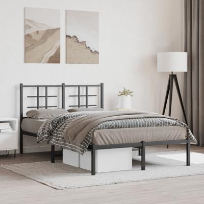 Bedframe met hoofdbord metaal zwart 120x190 cm
