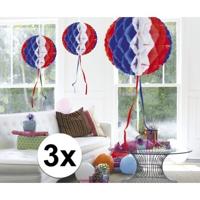 Decoratie bol - 3x - USA vlag kleuren - D30 cm - papier - Amerika versiering