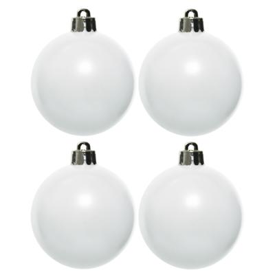 Decoris Kerstballen - 4x st - wit - 10 cm - kunststof - kerstversiering Decoris Kerstballen - 4x st - wit - 10 cm - kunststof - kerstversiering