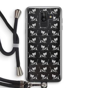 Zwarte poes: Samsung Galaxy J8 (2018) Transparant Hoesje met koord