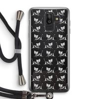 Zwarte poes: Samsung Galaxy J8 (2018) Transparant Hoesje met koord