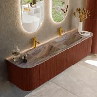 Badmeubel Mondiaz Kurve-Dlux | 180 cm | Meubelkleur Ruby | Wastafelkleur Oza | Solid surface | Wasbak beide zijden spoelbak | 2 kraangaten