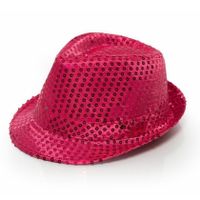 Trilby hoed met pailletten - roze - glitter   - - thumbnail