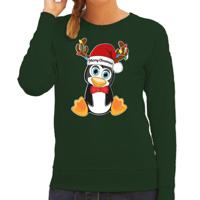 Foute Kersttrui/sweater voor dames - Merry Christmas - groen - kerst pinguin - kerst cadeau - thumbnail