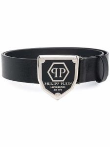 Philipp Plein ceinture en cuir à plaque logo - Noir