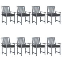 Tuinstoelen 8 st met kussens massief acaciahout grijs
