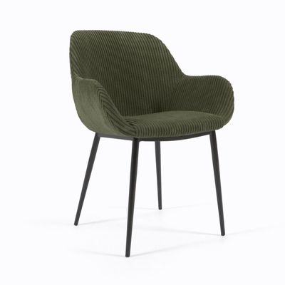 Kave Home Eetkamerstoel 'Konna' Rib, kleur Donkergroen