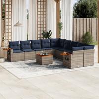 11-delige Loungeset met kussens poly rattan grijs